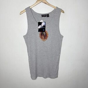 New Y2K ODO Ribbed Tank Top Men's‎ XL Gray Flame Skull Cotton Red Orange Shirt